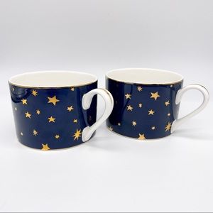 Set of 2 Sakura Galaxy Blue 14K Gold Trim Stars Coffee Mug Cup Porcelain Mint